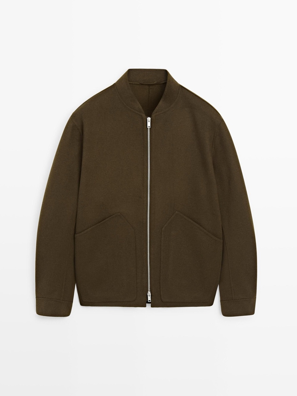 Massimo Dutti Oversized Wool Blend Bomber Jacket Minimalist M Olive Green
Real